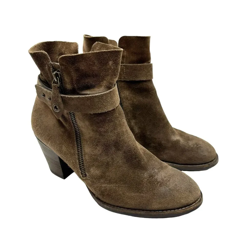 Paul Green Sheridan Chocolate Brown Nubuck Suede Leather Double Zip Booties